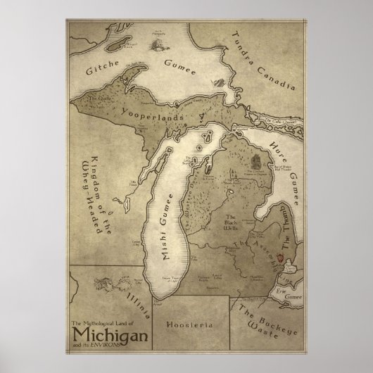 Karte des mythologischen Landes Michigan Poster (Vorne)