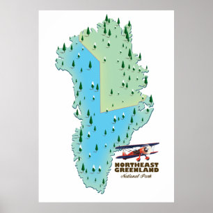 Karte des Nordost-Grönland-Nationalparks Poster