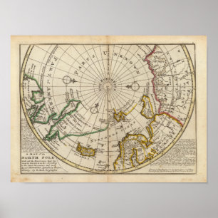 Karte des Nordpols und Gebiete nähern sich es Poster