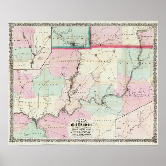 Karte des Ölbezirks Pennsylvania Poster (Vorne)