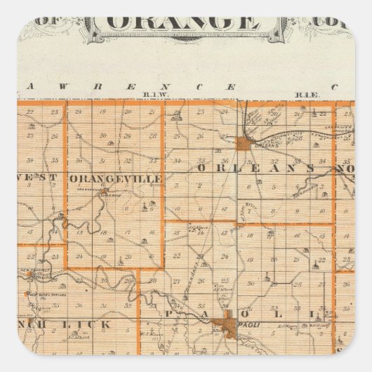 Karte des Orange-Landkreises Quadratischer Aufkleber (Vorderseite)