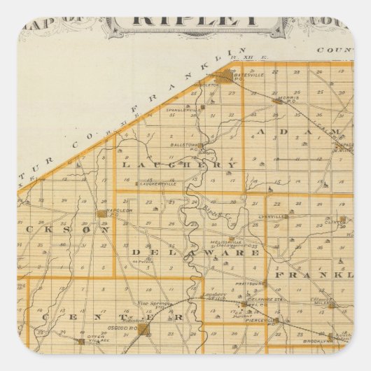 Karte des Ripley-Landkreises Quadratischer Aufkleber (Vorderseite)