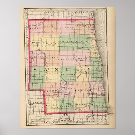 Karte des Sanilac-Landkreises, Michigan Poster (Vorne)