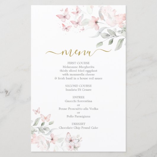 Karte des Schmetterlingsmenüs (Vorderseite)