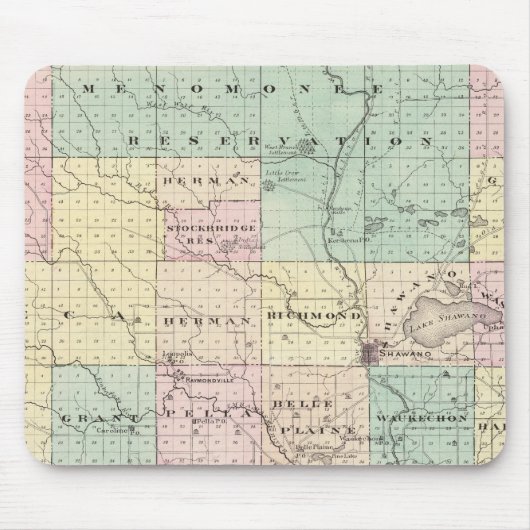 Karte des Shawano-Landkreises, Staat von Wisconsin Mousepad (Vorne)