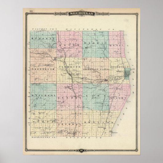 Karte des Sheboygan-Landkreises, Staat von Wiscons Poster (Vorne)