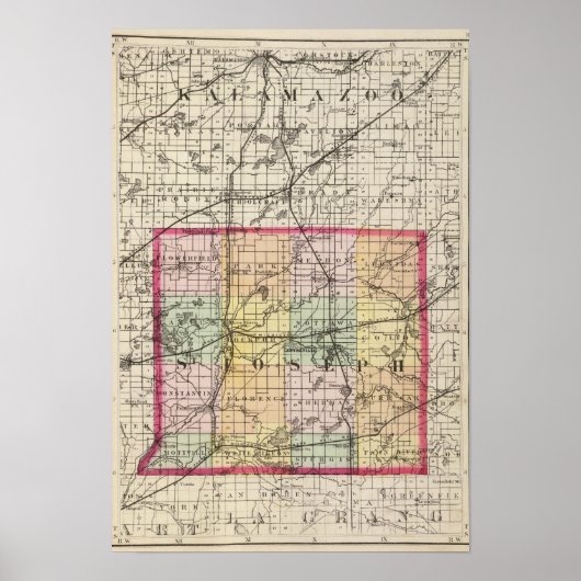 Karte des St-Joseph-Landkreises, Michigan Poster (Vorne)