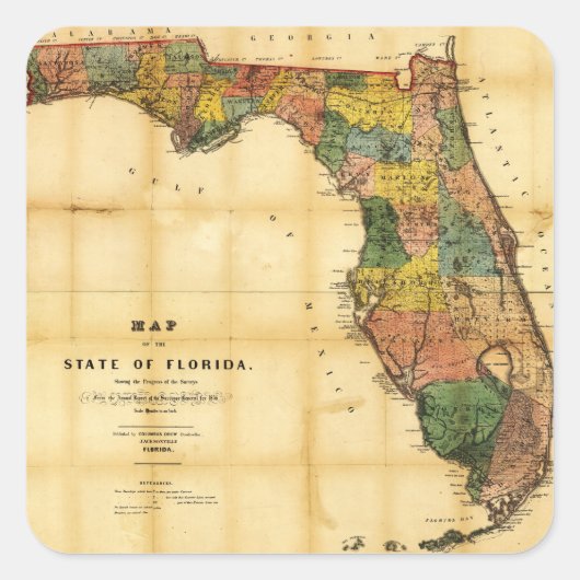 Karte des Staat Florida (1856) Quadratischer Aufkleber (Vorderseite)