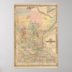 Karte des Staat Minnesota, 1874 Poster