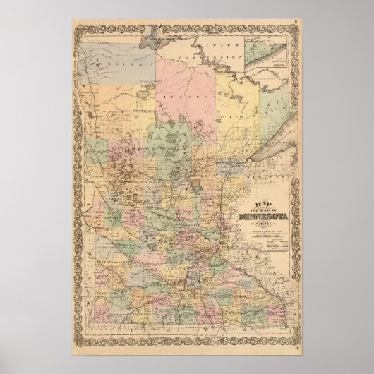 Karte des Staat Minnesota, 1874 Poster (Vorne)