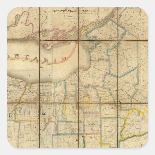 Karte des Staat von New York Quadratischer Aufkleber (Vorderseite)