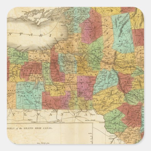 Karte des Staat von New York Quadratischer Aufkleber (Vorderseite)