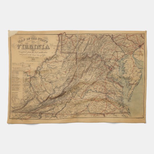 Karte des Staat von Virginia (1865) Küchentuch (Horizontal)