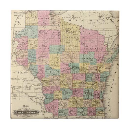 Karte des Staat von Wisconsin Fliese (Vorderseite)