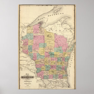 Karte des Staat von Wisconsin Poster