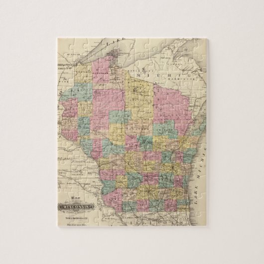 Karte des Staat Wisconsin Puzzle (Vertikal)