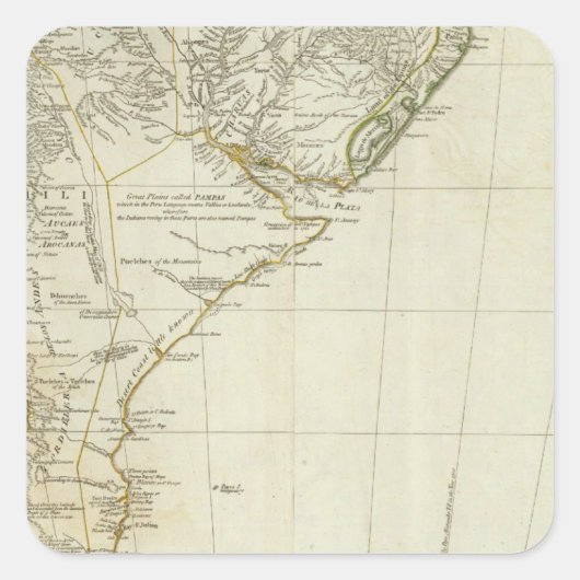 Karte des Südamerika-Abschnitts Quadratischer Aufkleber (Vorderseite)