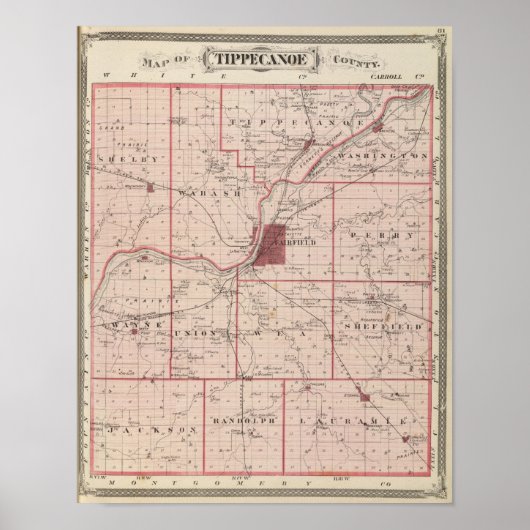 Karte des Tippecanoe-Landkreises Poster (Vorne)