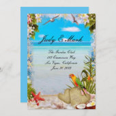 Karte des tropischen Beach Floral Wedding (Vorne/Hinten)