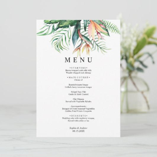 Karte des tropischen Greenery Wedding (Stehend Vorderseite)