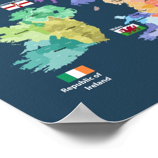 Karte des Vereinigten Königreichs - England Landkr Poster (Ecke)