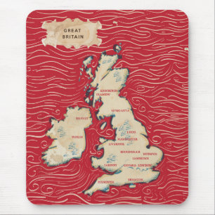 Karte des Vereinigten Königreichs Vintage rotes Pl Mousepad