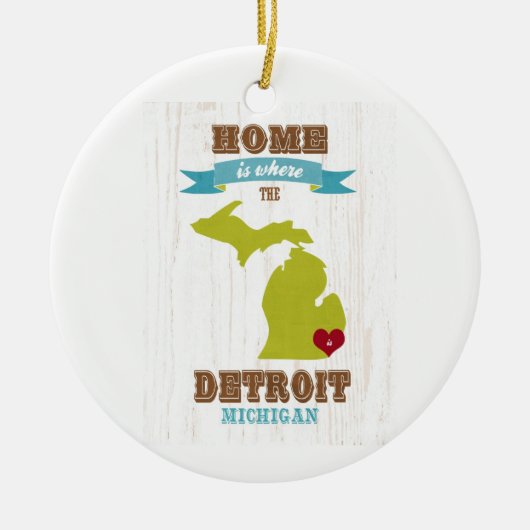 Karte Detroits, Michigan - Zuhause ist, wo das Keramik Ornament (Vorne)