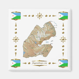 Karte Djibouti + Flaggen-Magnet Magnet