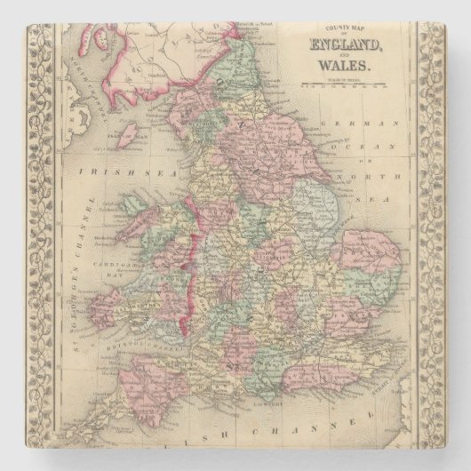 Karte Englands, Wales durch Mitchell Steinuntersetzer (Vorderseite)