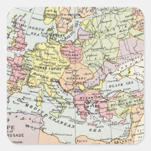 Karte Europas | Der dritte Kreuzzug Quadratischer Aufkleber (Vorderseite)