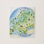 Karte Europas mit Abbildungen berühmter Werke Puzzle (Vertikal)