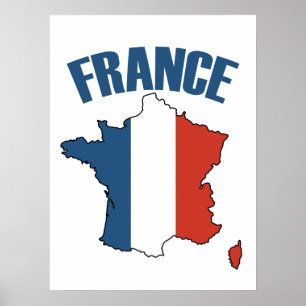 Karte Frankreich - Französische Flagge Poster