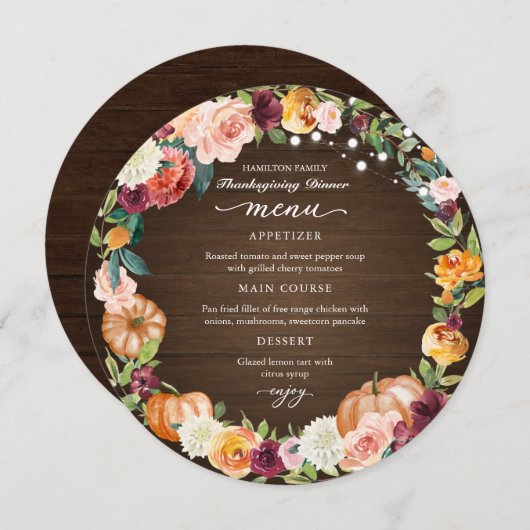 Karte für das Abendessen im Erntedank des Herbstes (Vorne/Hinten)