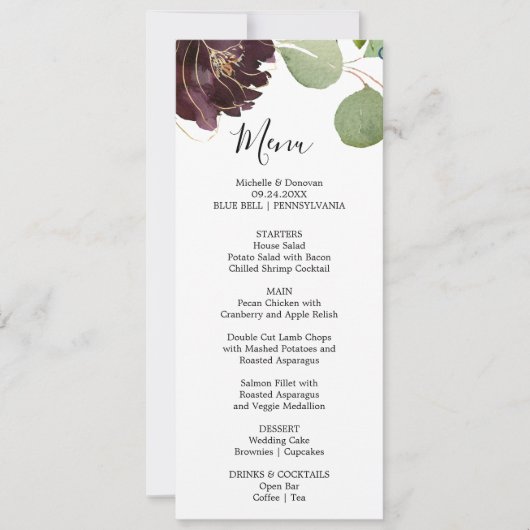 Karte für das Abendessen im Grünen und im Burgund (Vorderseite)