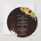 Karte für das Hochzeitsmenü der Sonnenblume (Vorderseite)