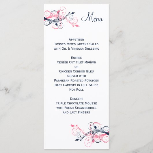 Karte für das Menü Navy, Rosa und Weiße Flora (Rückseite)