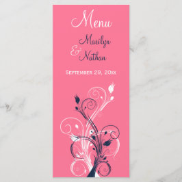 Karte für das Menü Navy, Rosa und Weiße Flora