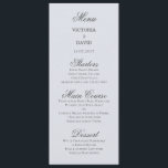 Karte für die Hochzeitsfeier im bezauberten Wald W<br><div class="desc">Bezauberte Forest Woodland Blue Wedding Menu Card. Text ist vollständig anpassbar. Teil unserer zauberhaften Hochzeitsempfehlung. Mit einem Hirsch, der den Waldmond in einer versauten Nacht mit fliegenden Raben oder Krähen anschaut. Diese Kollektion zeigt dunkle Juwelen Herbstausalben mit lila, blauen, grauen, schwarzen , grünen und mehr. Moody, modern, gotisch Herbst Thema....</div>