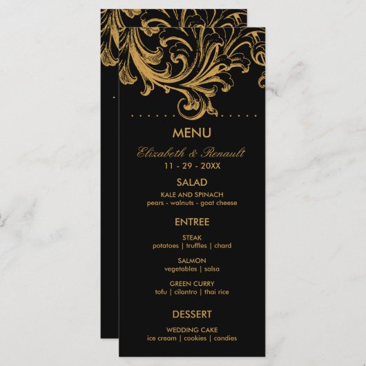 Karte für Hochzeiten in Schwarz und Gold (Vorne/Hinten)