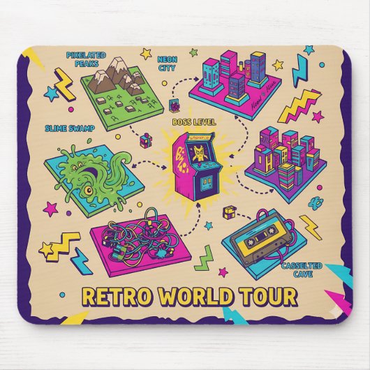 Karte für Retro World Tour - Pixel Gaming Art Mousepad (Vorne)