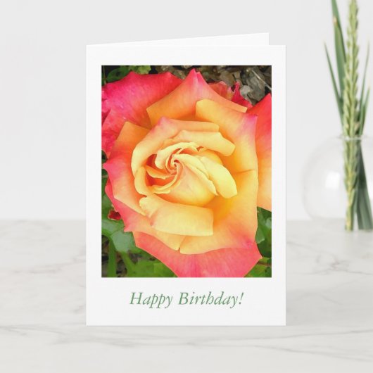 Karte - Gelbe orange Rose, Happy Birthday! (Vorderseite)