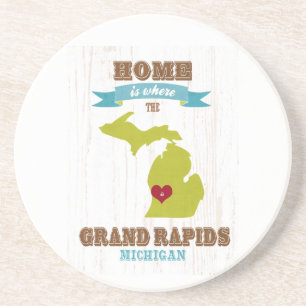 Karte Grand Rapids, Michigan - Zuhause ist wo Sandstein Untersetzer