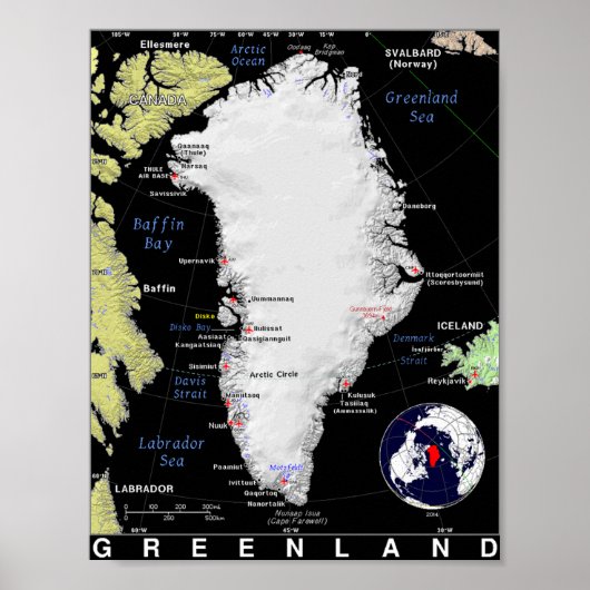 Karte Grönlands Poster (Vorne)