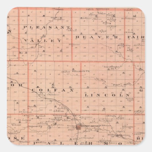 Karte Grundy Landkreis, Staat von Iowa Quadratischer Aufkleber (Vorderseite)