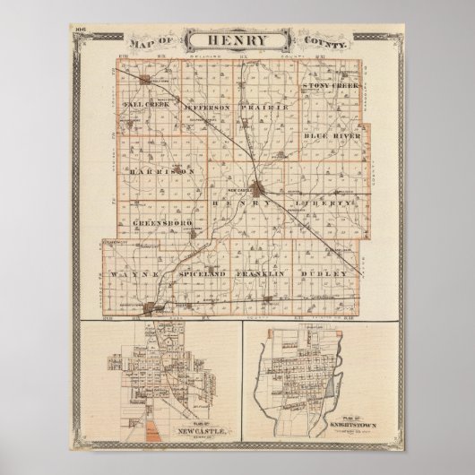 Karte Henry Landkreis mit New Castle, Knightstown Poster (Vorne)