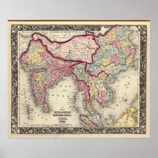 Karte Hindoostan, Farther India, China und Tibet Poster (Vorne)