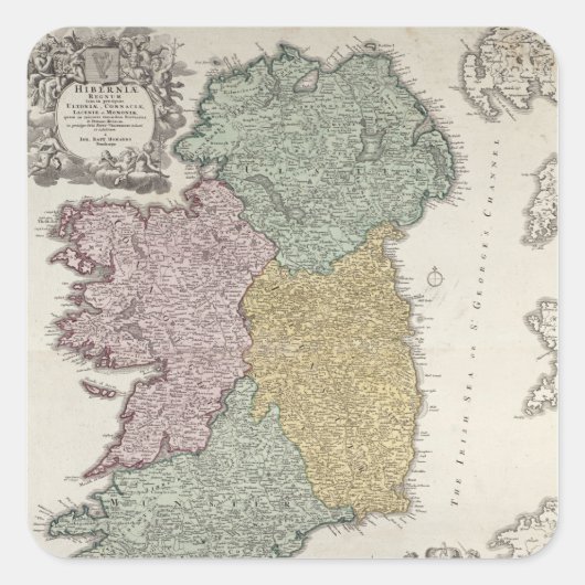 Karte Irlands mit den Provinzen Ulster Quadratischer Aufkleber (Vorderseite)