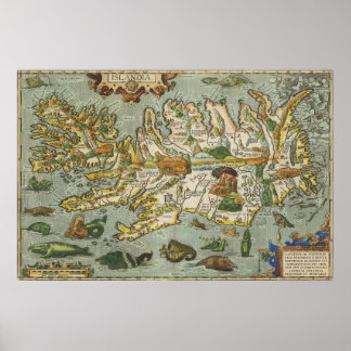 Karte Island 1590 Poster