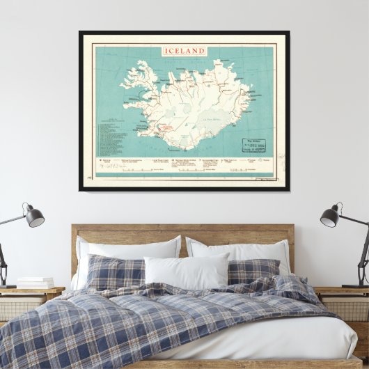 Karte Islands (ca. 1959) Leinwanddruck (Insitu (Schlafzimmer))
