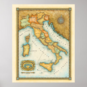 "Karte Italiens" "Mappa de Italia" Poster